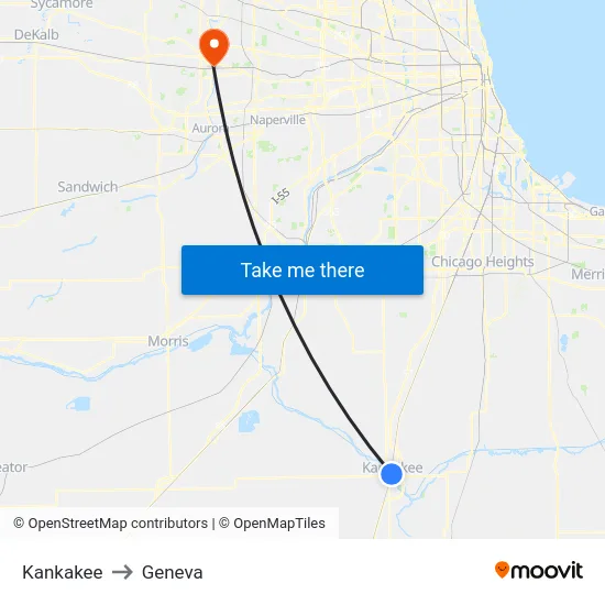 Kankakee to Geneva map