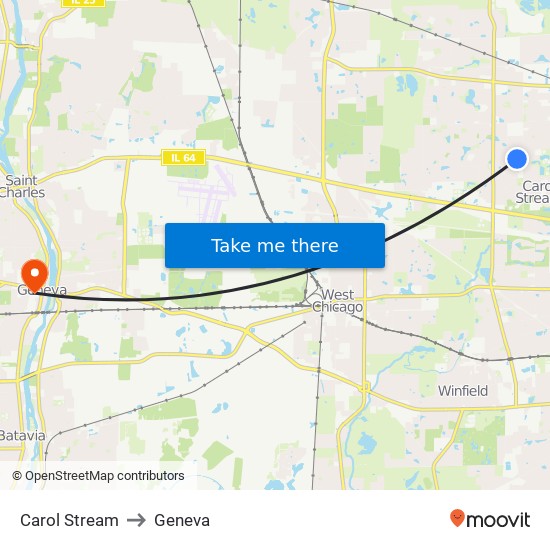 Carol Stream to Geneva map