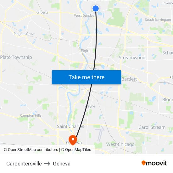 Carpentersville to Geneva map