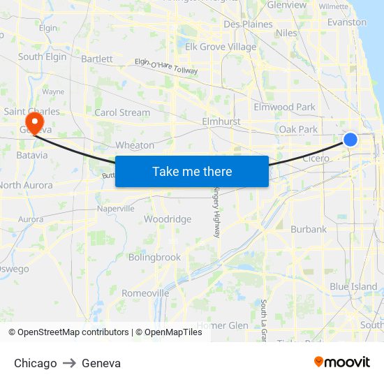 Chicago to Geneva map
