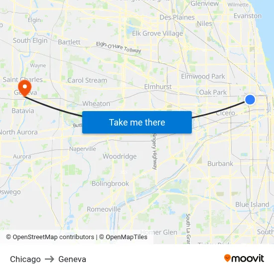 Chicago to Geneva map