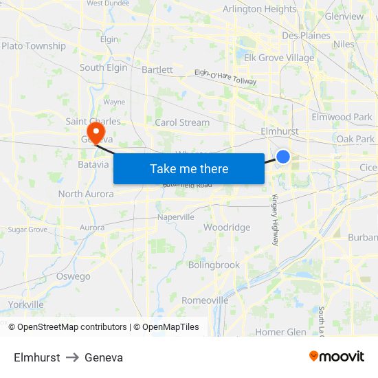 Elmhurst to Geneva map