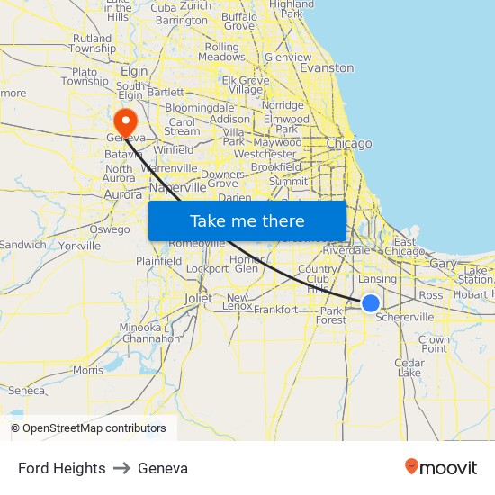 Ford Heights to Geneva map