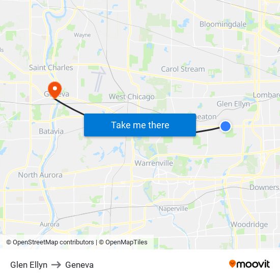 Glen Ellyn to Geneva map