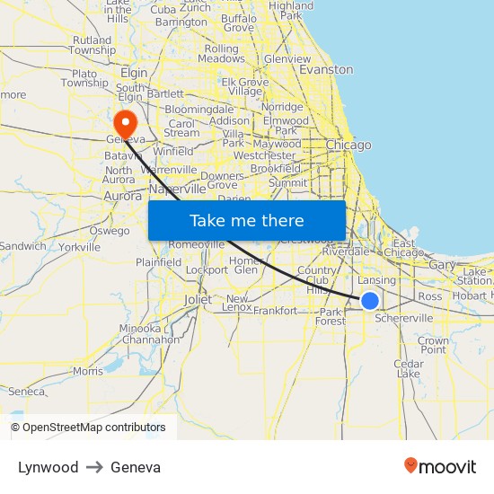 Lynwood to Geneva map