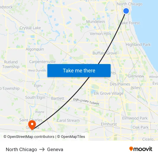North Chicago to Geneva map