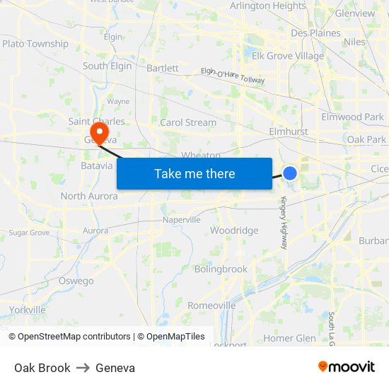 Oak Brook to Geneva map