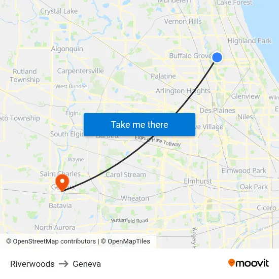 Riverwoods to Geneva map