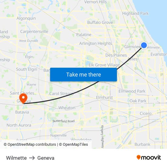 Wilmette to Geneva map