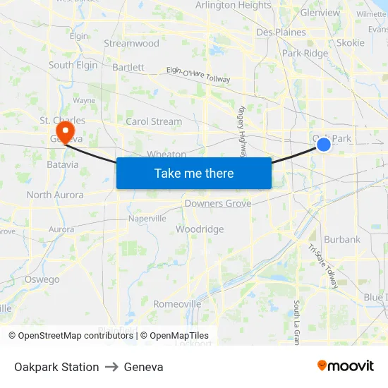 Oakpark Station to Geneva map