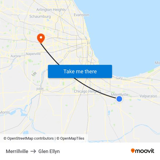 Merrillville to Glen Ellyn map