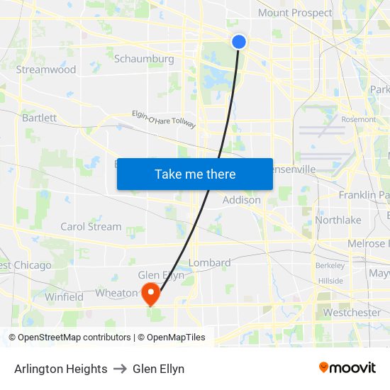 Arlington Heights to Glen Ellyn map