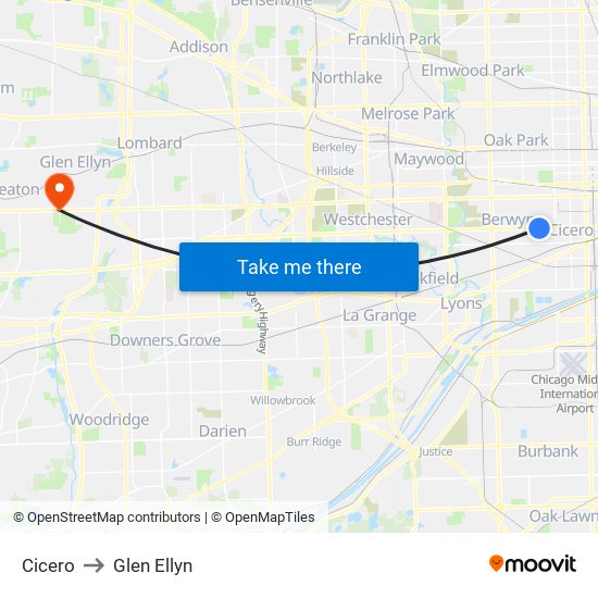 Cicero to Glen Ellyn map