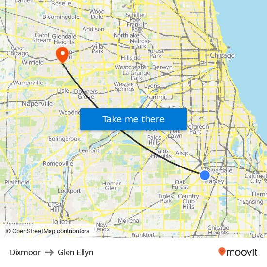 Dixmoor to Glen Ellyn map