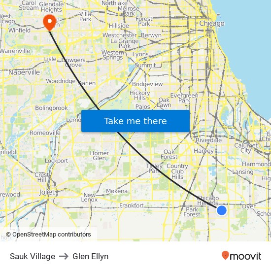 Sauk Village to Glen Ellyn map