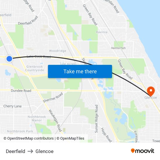 Deerfield to Glencoe map