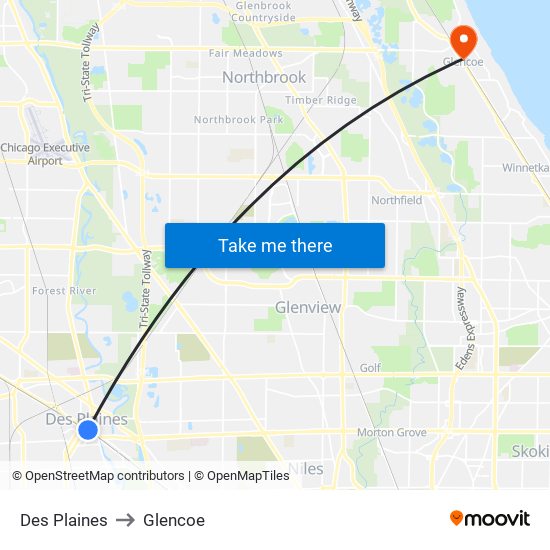 Des Plaines to Glencoe map