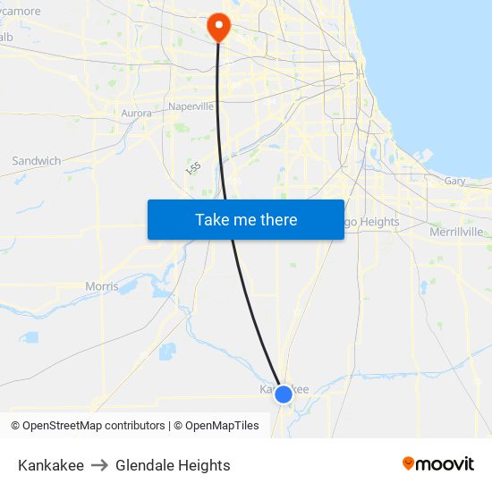 Kankakee to Glendale Heights map