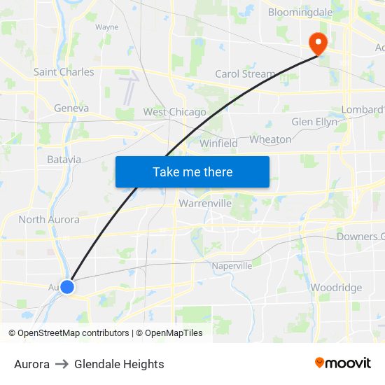 Aurora to Glendale Heights map