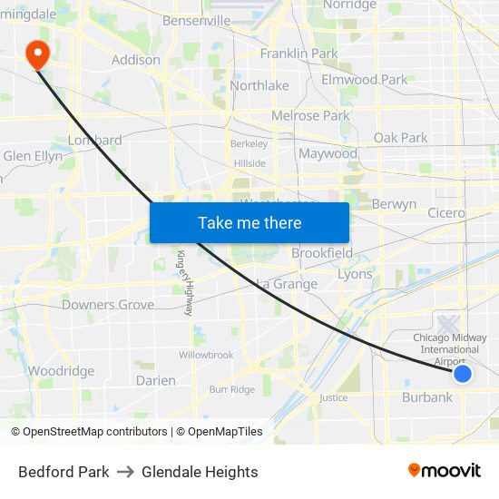 Bedford Park to Glendale Heights map