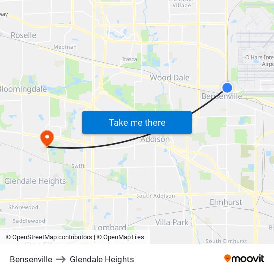 Bensenville to Glendale Heights map