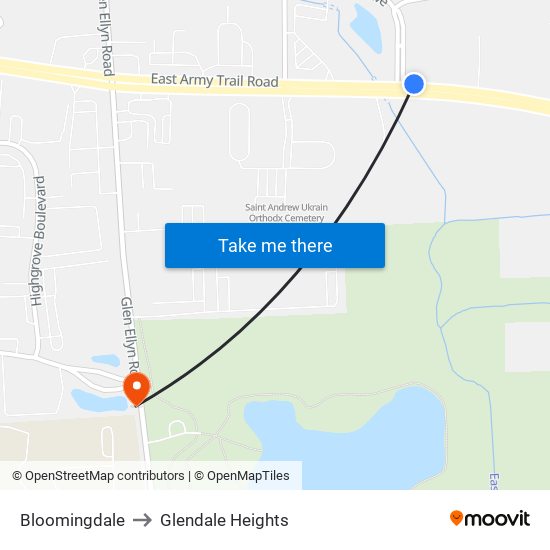 Bloomingdale to Glendale Heights map