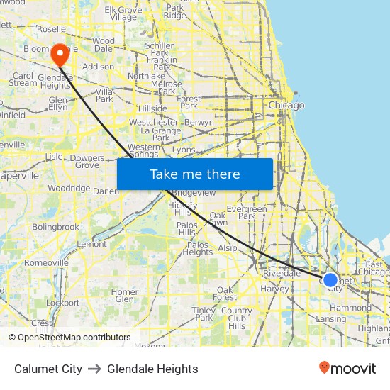 Calumet City to Glendale Heights map