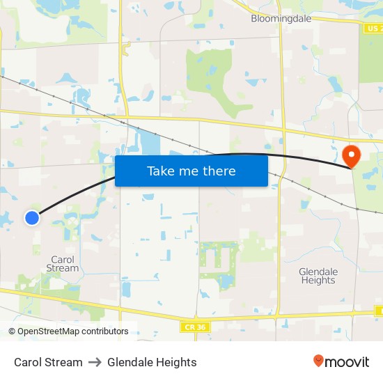 Carol Stream to Glendale Heights map