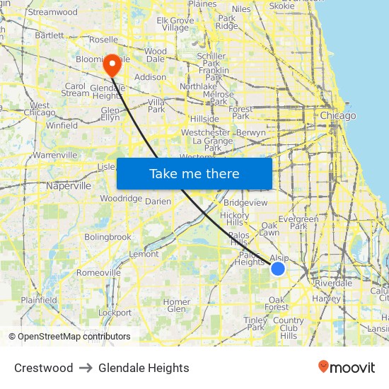 Crestwood to Glendale Heights map