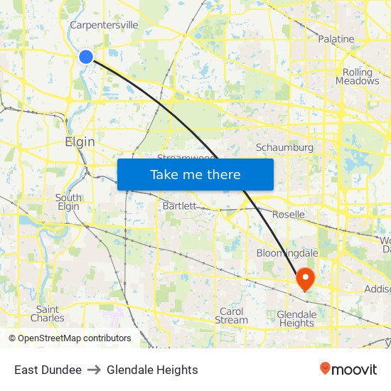 East Dundee to Glendale Heights map