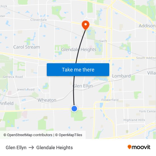 Glen Ellyn to Glendale Heights map