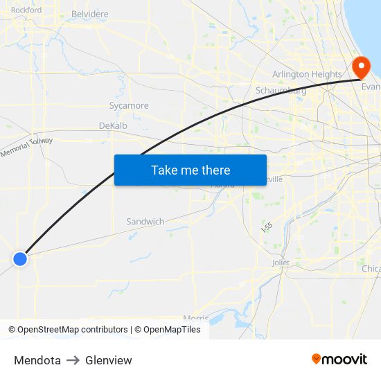 Mendota to Glenview map