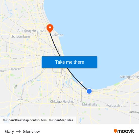 Gary to Glenview map