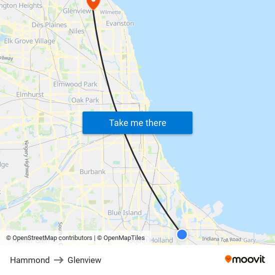 Hammond to Glenview map