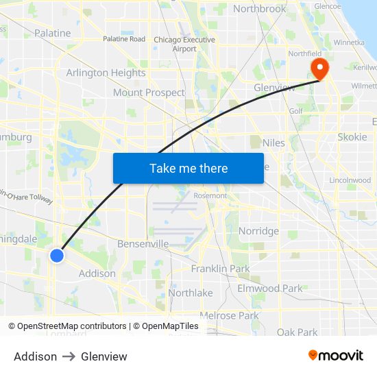 Addison to Glenview map