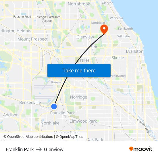 Franklin Park to Glenview map