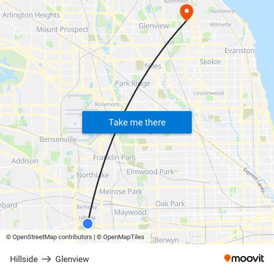 Hillside to Glenview map