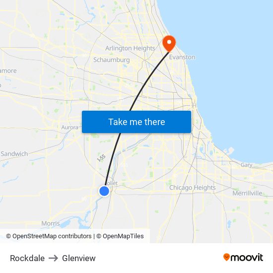 Rockdale to Glenview map