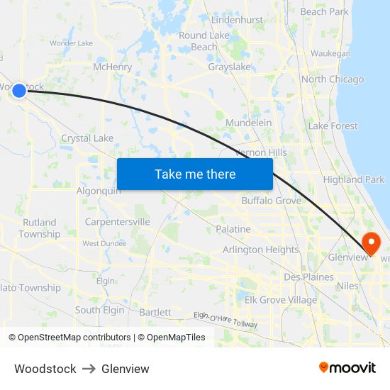 Woodstock to Glenview map