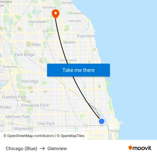 Chicago (Blue) to Glenview map