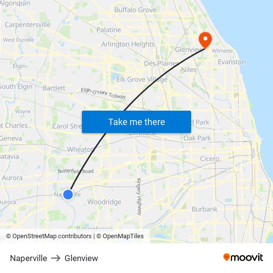Naperville to Glenview map