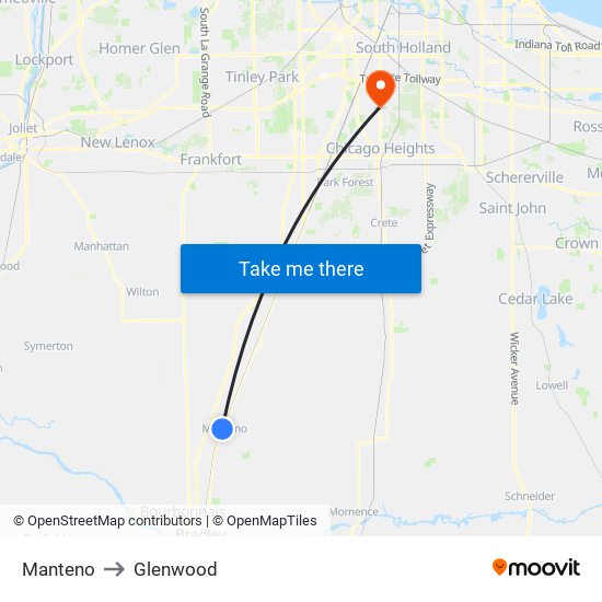 Manteno to Glenwood map