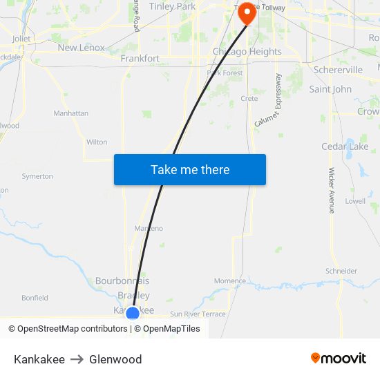 Kankakee to Glenwood map