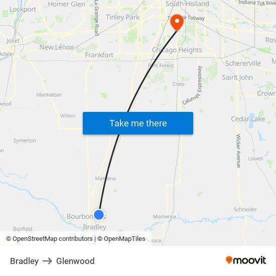 Bradley to Glenwood map