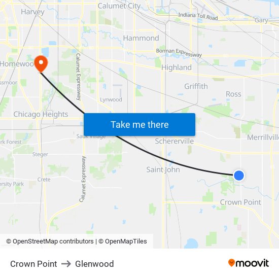 Crown Point to Glenwood map