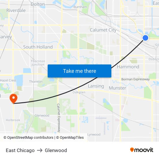 East Chicago to Glenwood map