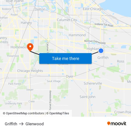 Griffith to Glenwood map