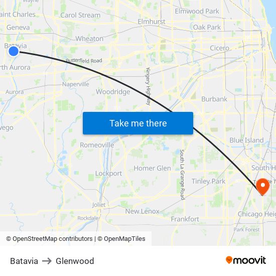 Batavia to Glenwood map
