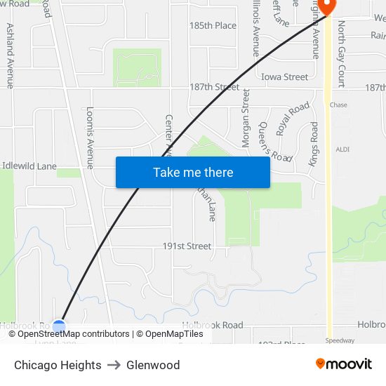 Chicago Heights to Glenwood map