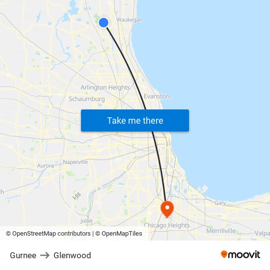 Gurnee to Glenwood map